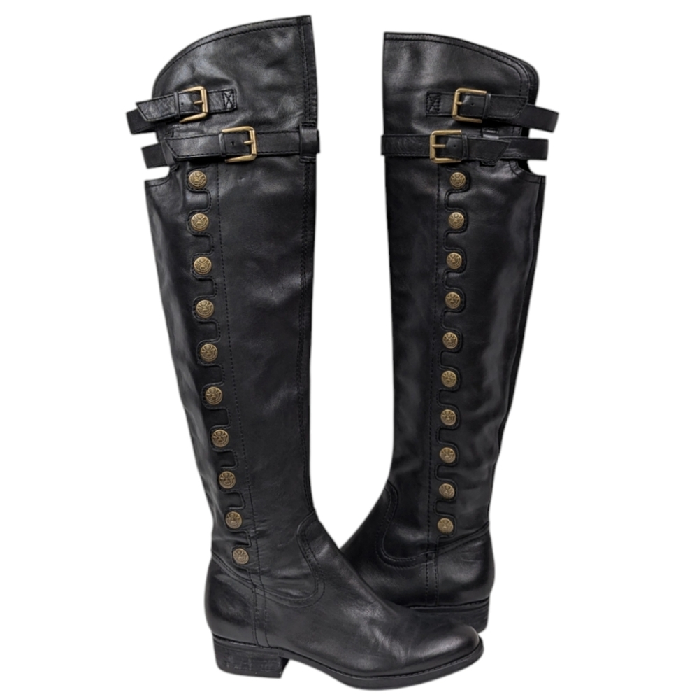 Sam Edelman Pierce 2 OTK Strappy Leather Boot Button Detail Pirate Military sz 6